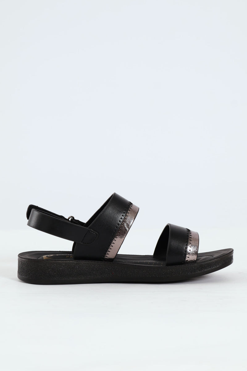 Double Strap Ankle Strap Sandal - Black