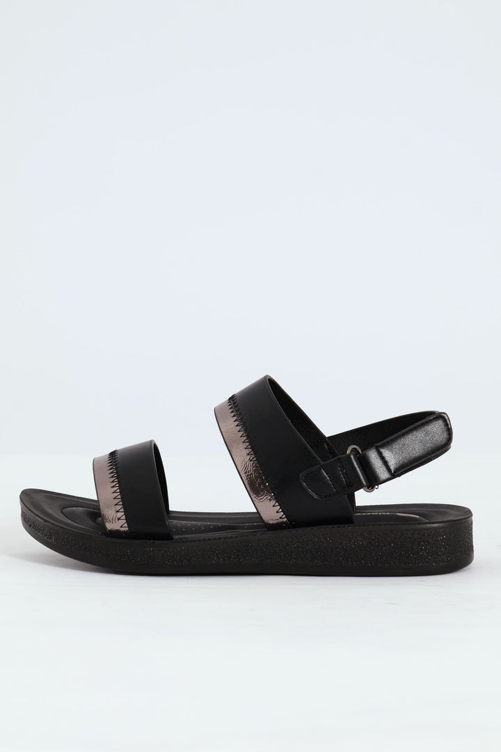 Double Strap Ankle Strap Sandal - Black