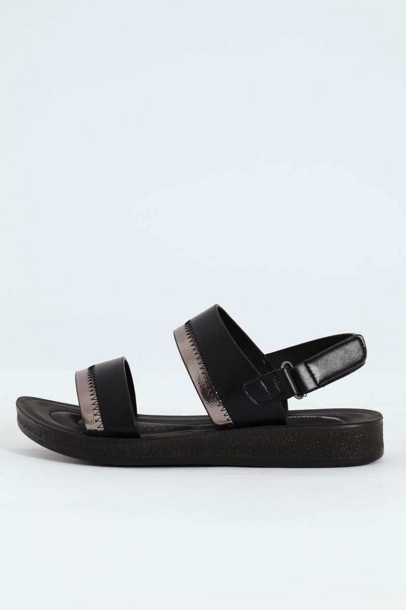 Double Strap Ankle Strap Sandal - Black