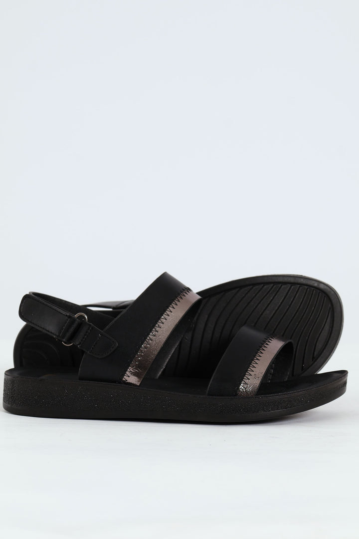 Double Strap Ankle Strap Sandal - Black
