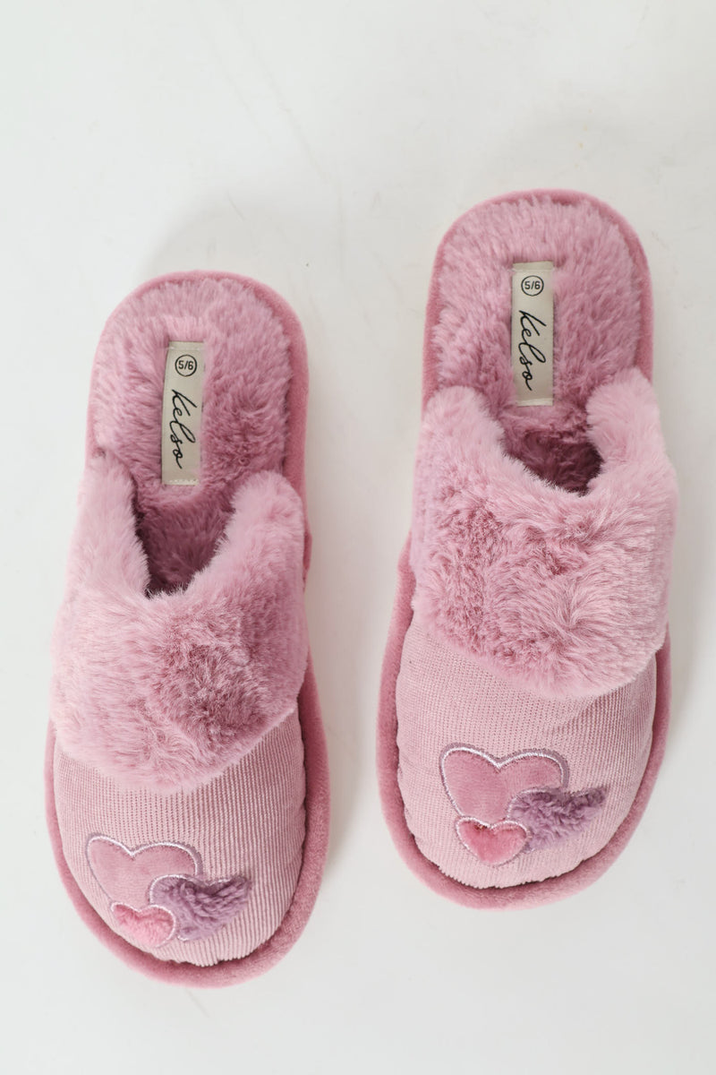 Cordoroy Slipper With Applique - Mauve