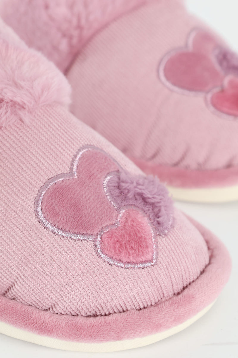 Cordoroy Slipper With Applique - Mauve
