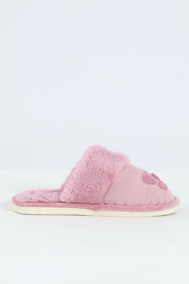 Cordoroy Slipper With Applique - Mauve