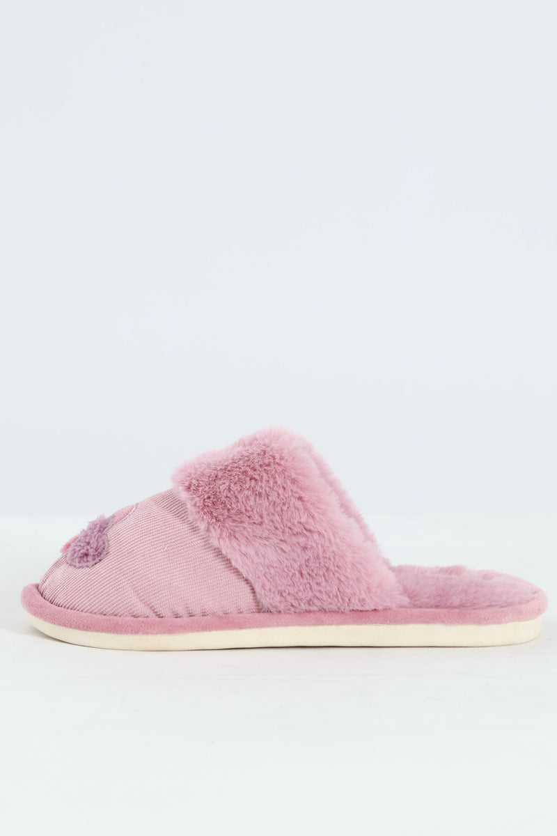 Cordoroy Slipper With Applique - Mauve