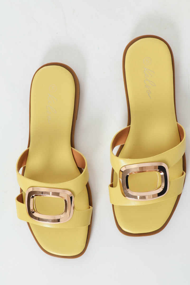 Large Oval Trim Single Band Mule Sandal - Lemon