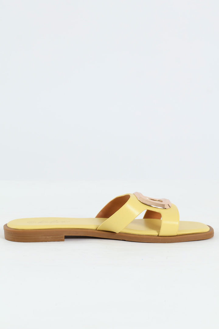Large Oval Trim Single Band Mule Sandal - Lemon