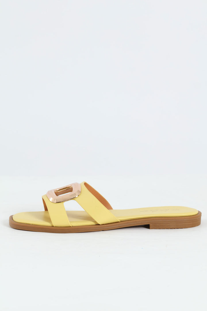Large Oval Trim Single Band Mule Sandal - Lemon