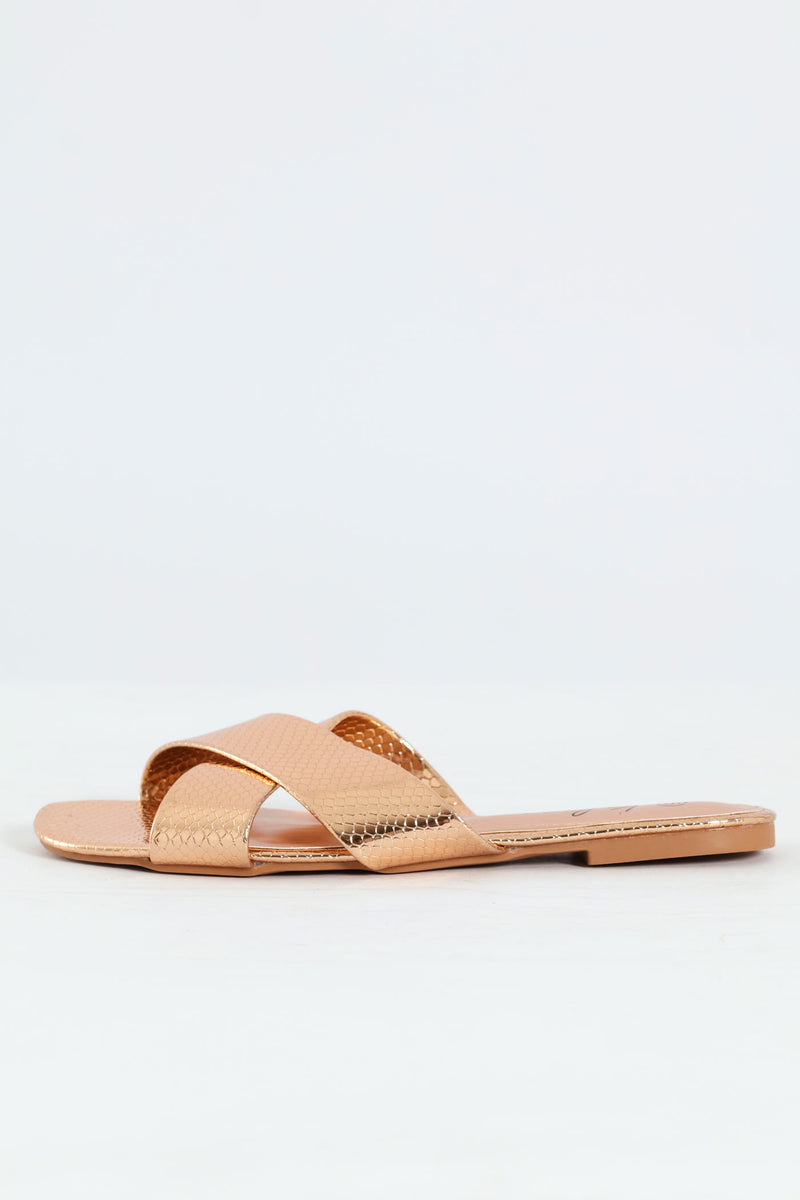 Medium Width Cross Strap Mule Sandal - Rose Gold