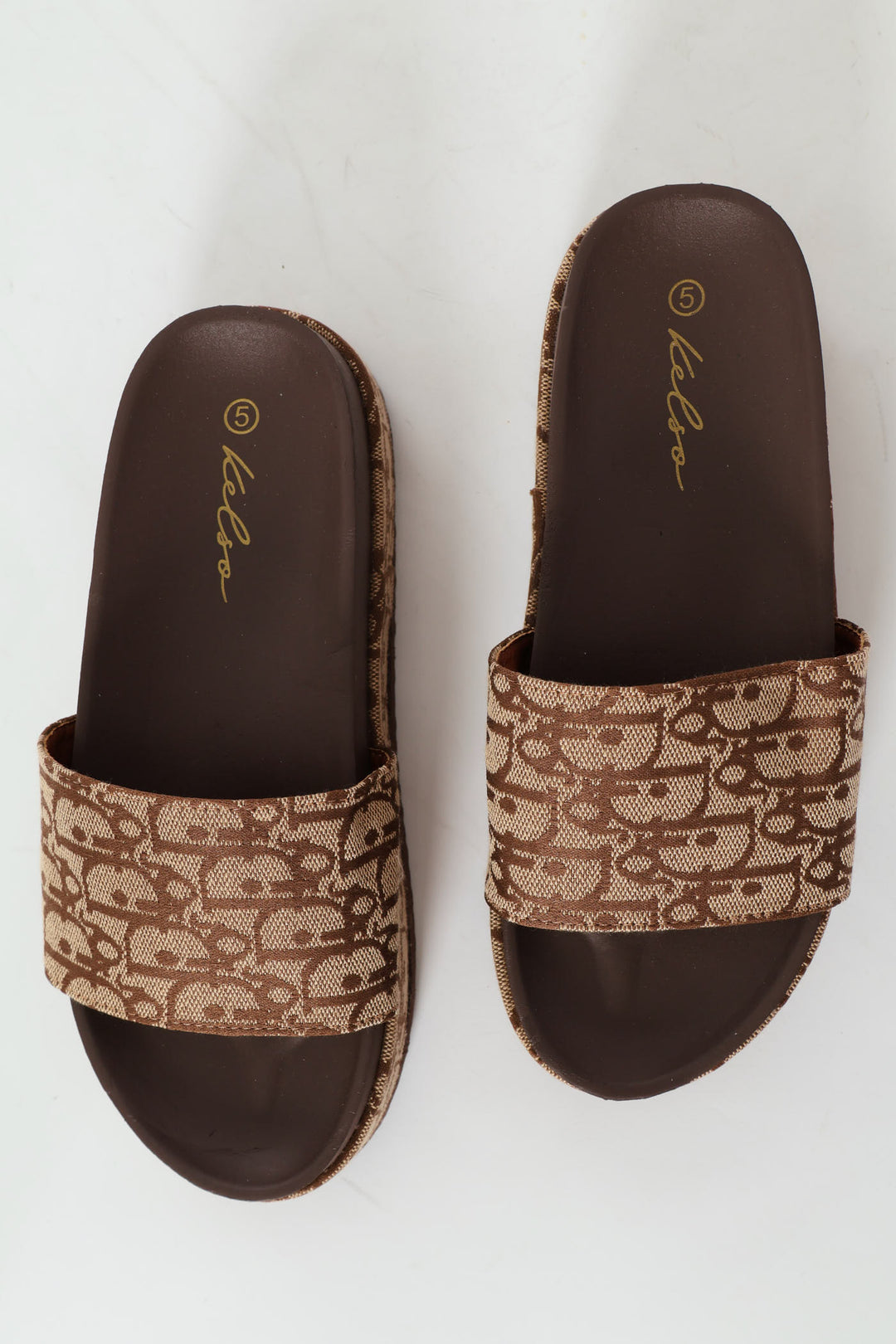 Monogram Printed Canvas Flatform Slide Sandal - Chocolate
