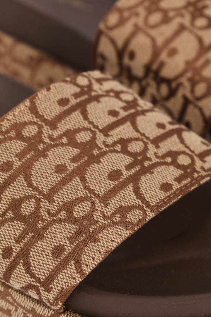 Monogram Printed Canvas Flatform Slide Sandal - Chocolate