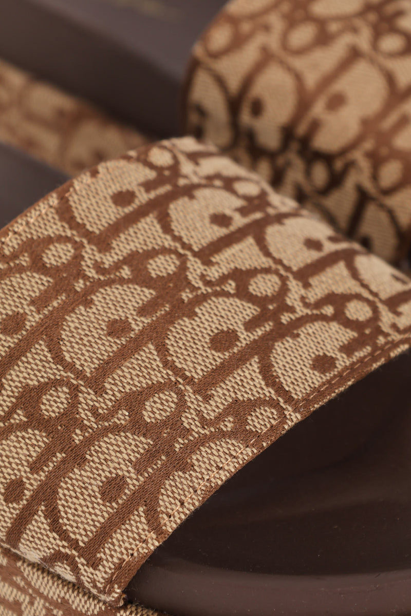Monogram Printed Canvas Flatform Slide Sandal - Chocolate