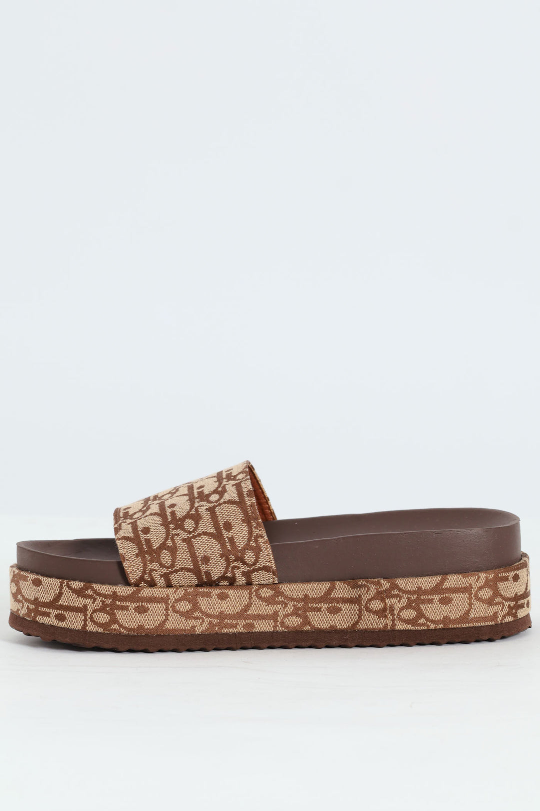 Monogram Printed Canvas Flatform Slide Sandal - Chocolate