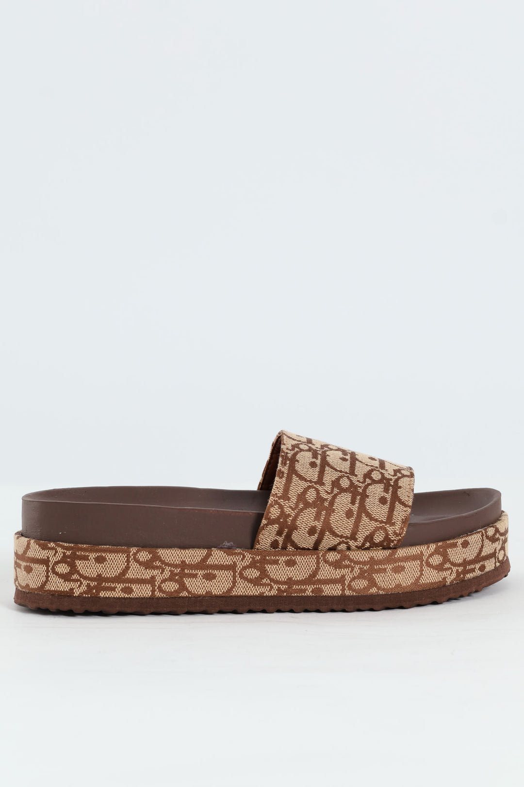 Monogram Printed Canvas Flatform Slide Sandal - Chocolate