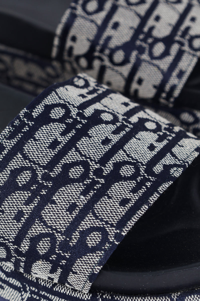 Monogram Printed Canvas Flatform Slide Sandal - Navy