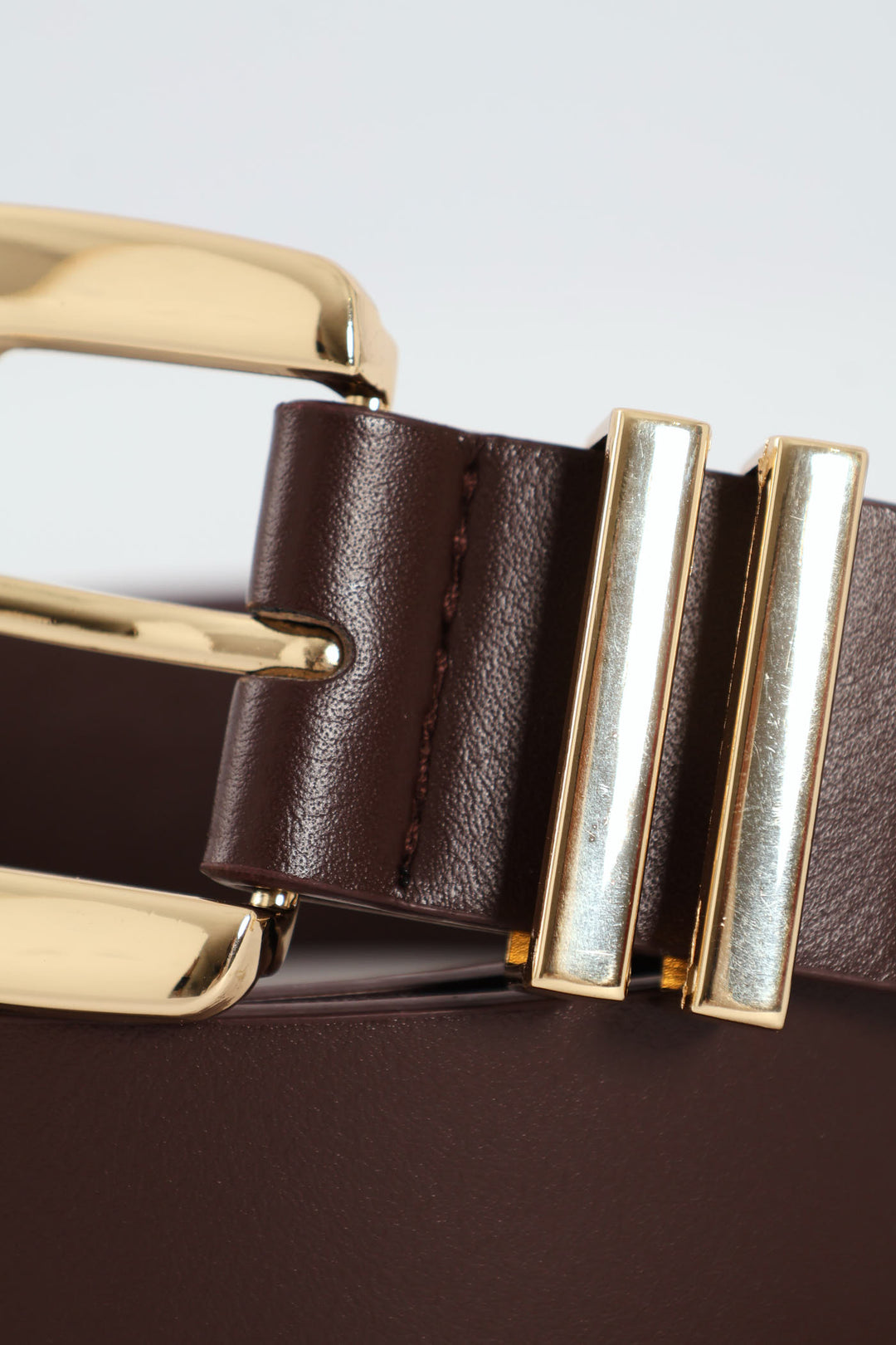 Gold Square Buckle Double Loop Belt - Chocolate