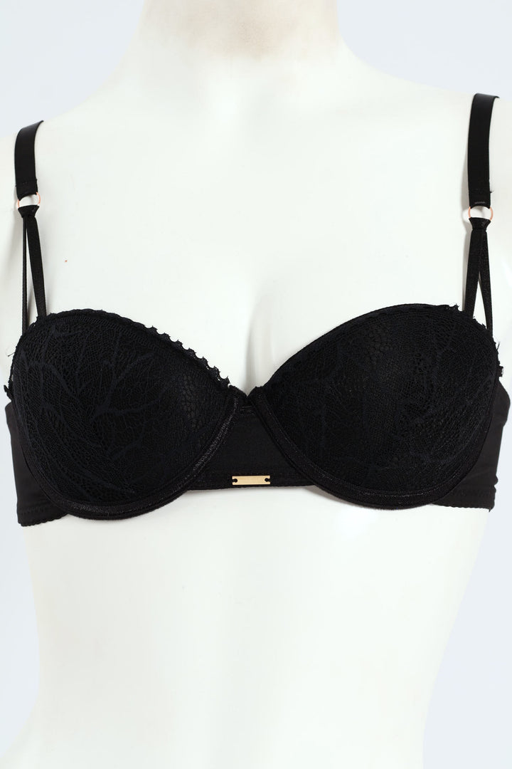 2 Pack Lace Balconette Bra - Rose/Black