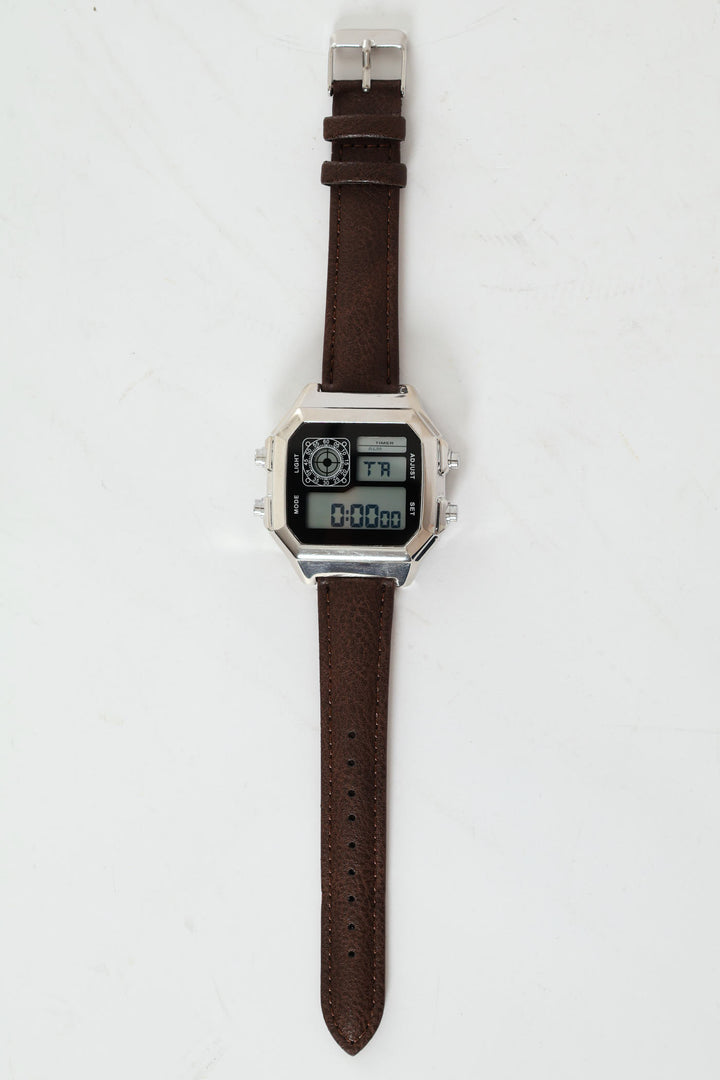 Leather Strap Digital Watch
