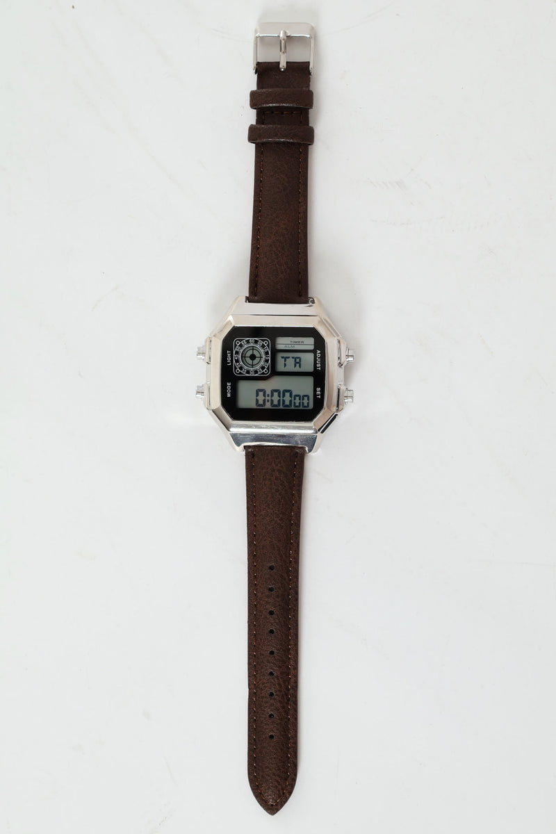Leather Strap Digital Watch