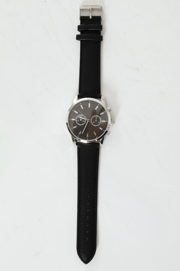 PU Grain Analogue Watch - Black