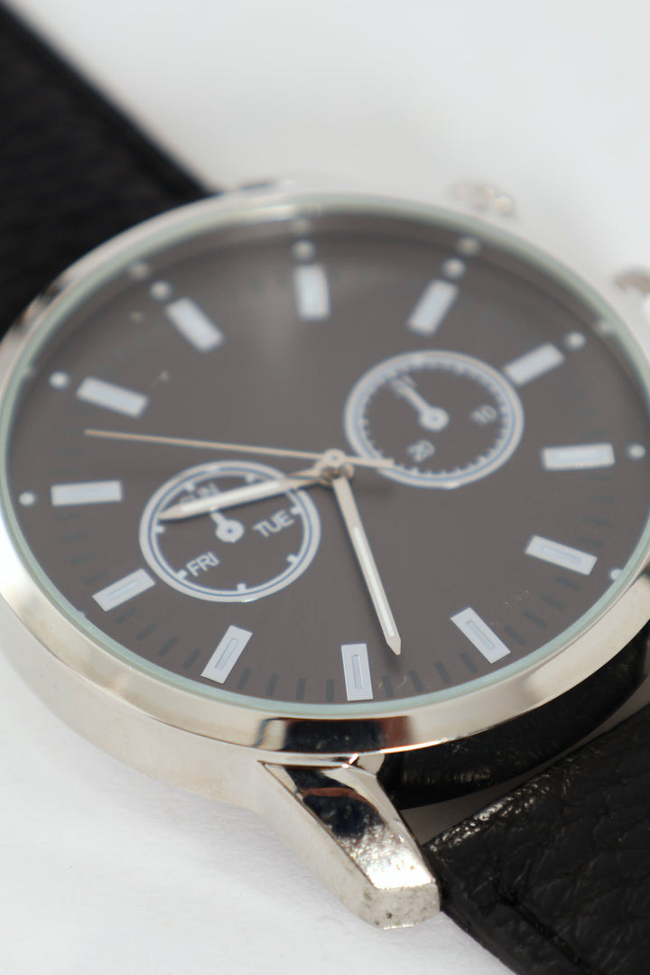 PU Grain Analogue Watch - Black