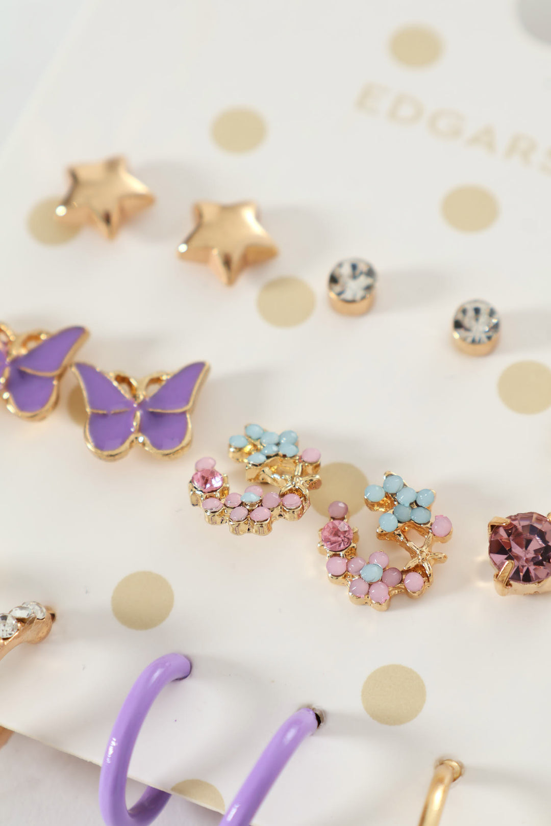 Girls 9 Pack Butterfly Earrings - Lilac