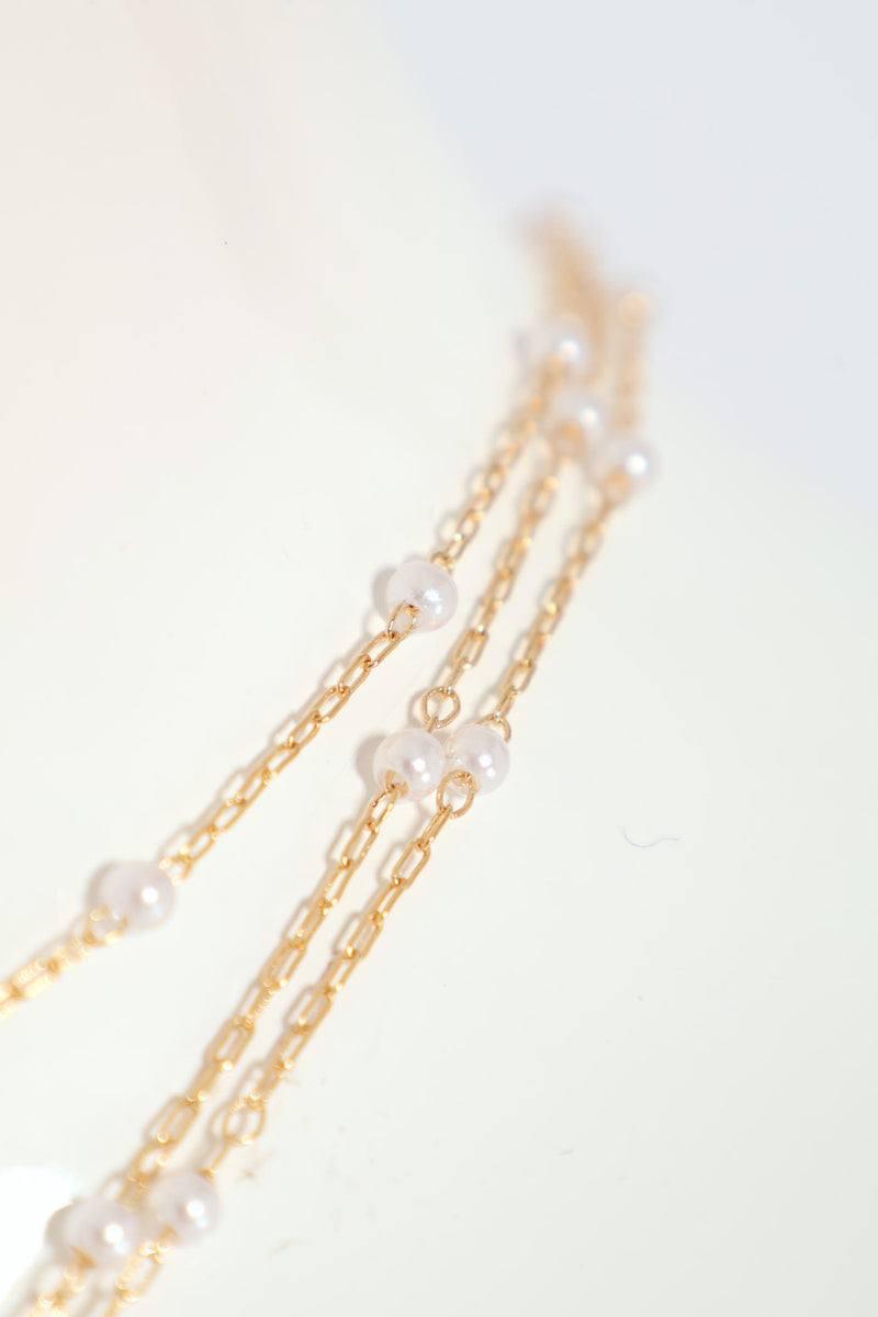 Three Layer Pearl Bead Pendant Necklace - Gold