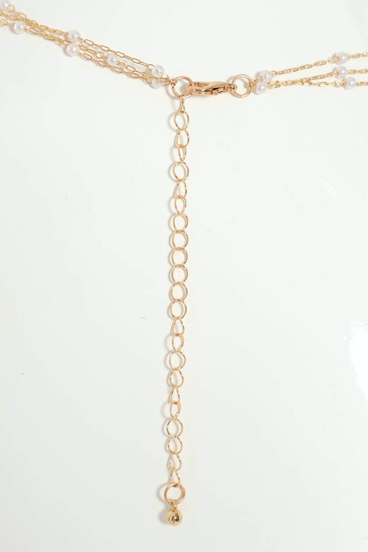 Three Layer Pearl Bead Pendant Necklace - Gold