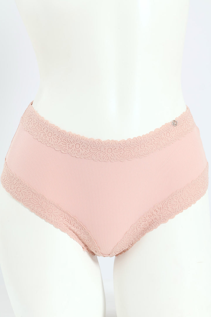 3 Pack Lace Trim Boyleg Panties - Milk/Black/Seashell