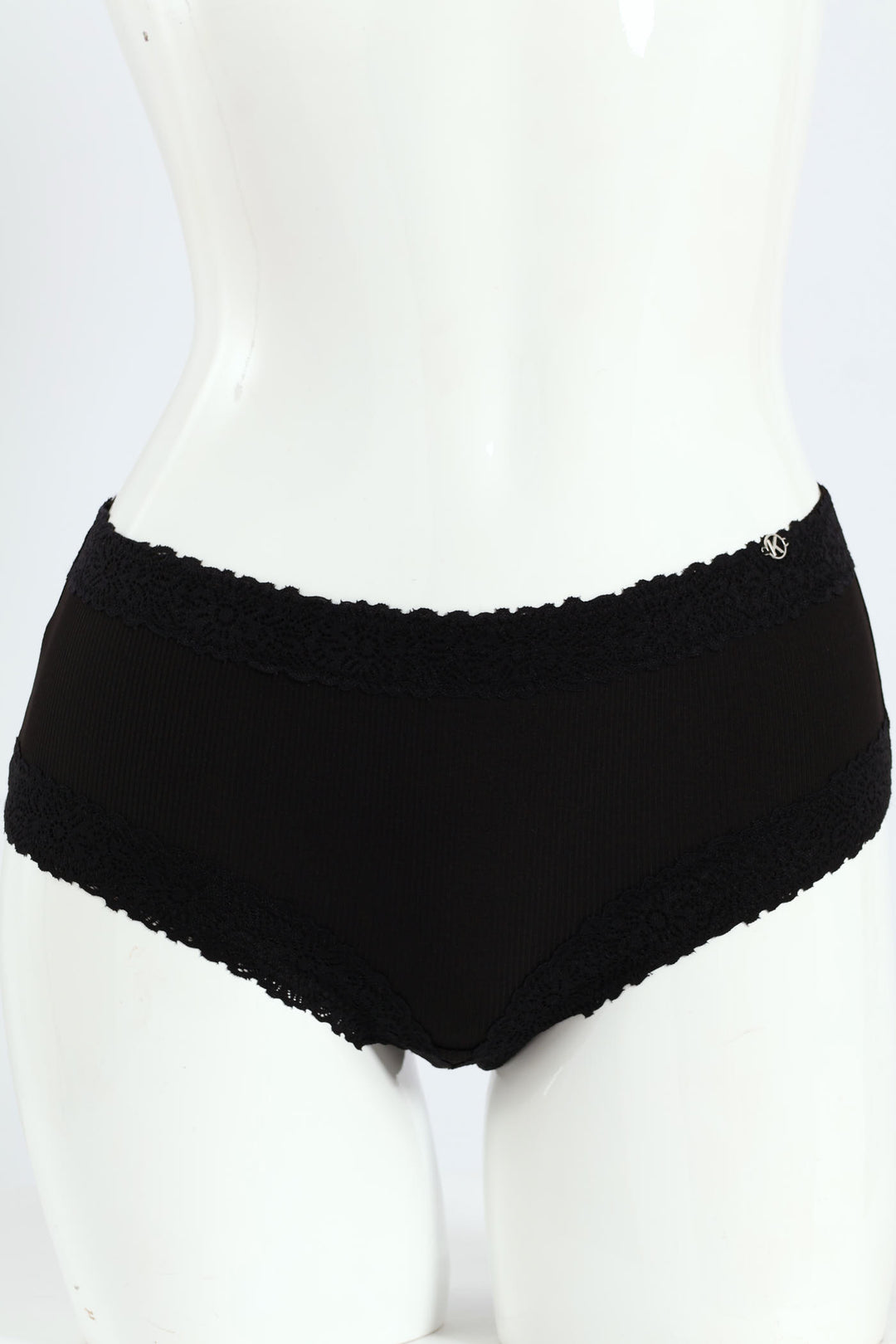 3 Pack Lace Trim Boyleg Panties - Milk/Black/Seashell