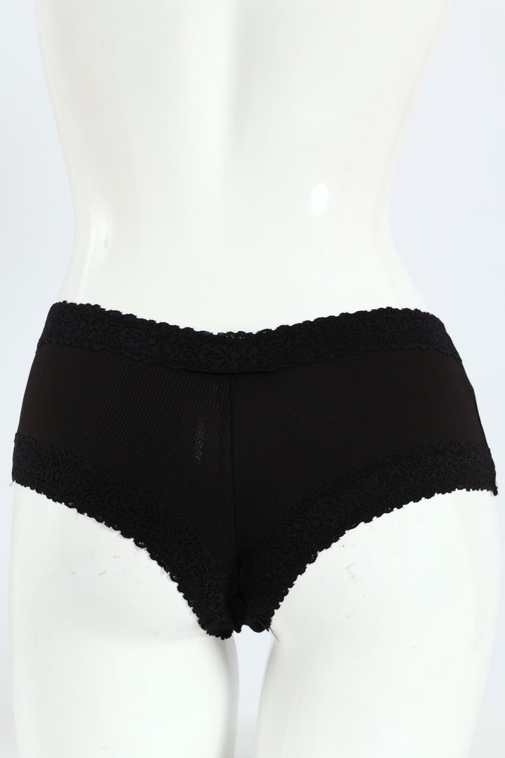 3 Pack Lace Trim Boyleg Panties - Milk/Black/Seashell