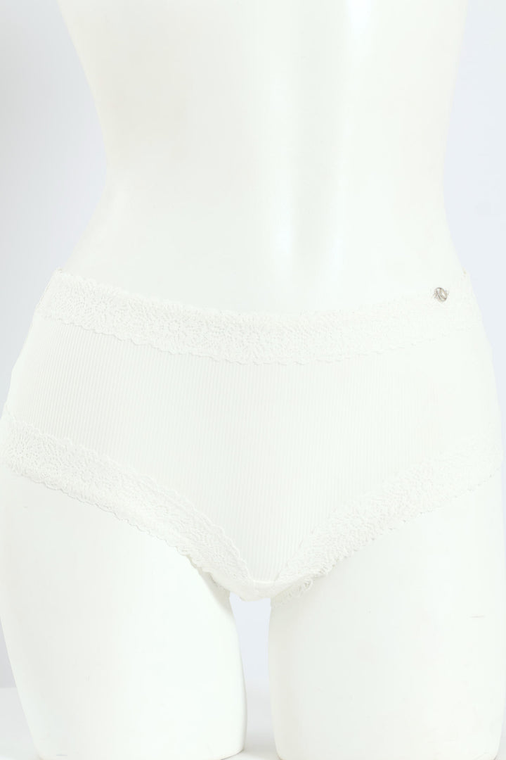 3 Pack Lace Trim Boyleg Panties - Milk/Black/Seashell