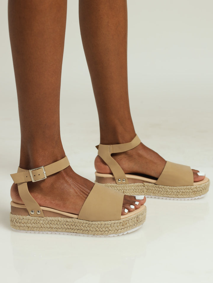 Girls Stone Wedge Sandal - Natural