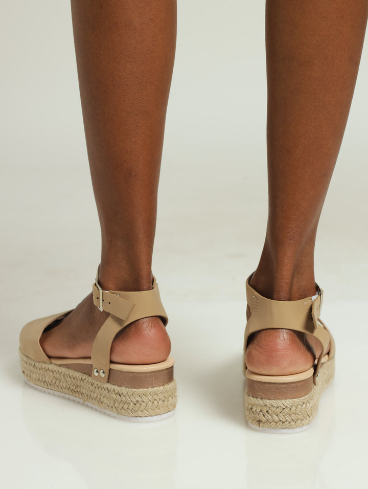 Girls Stone Wedge Sandal - Natural