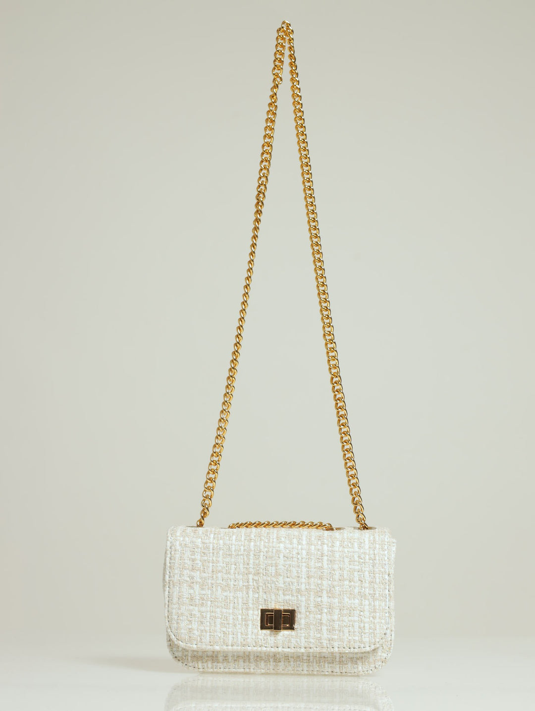 Tweed Silver Satchel - Cream