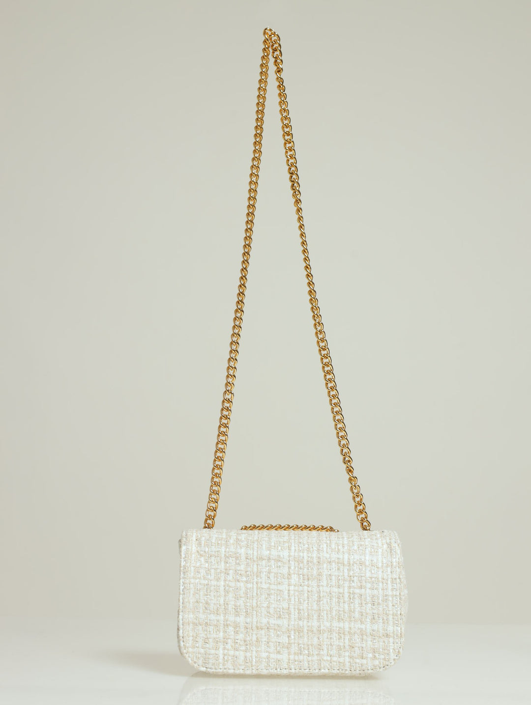 Tweed Silver Satchel - Cream