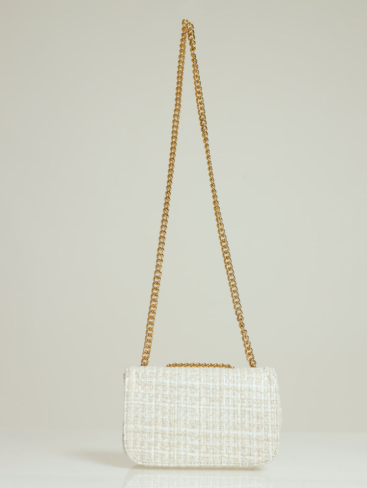 Tweed Silver Satchel - Cream