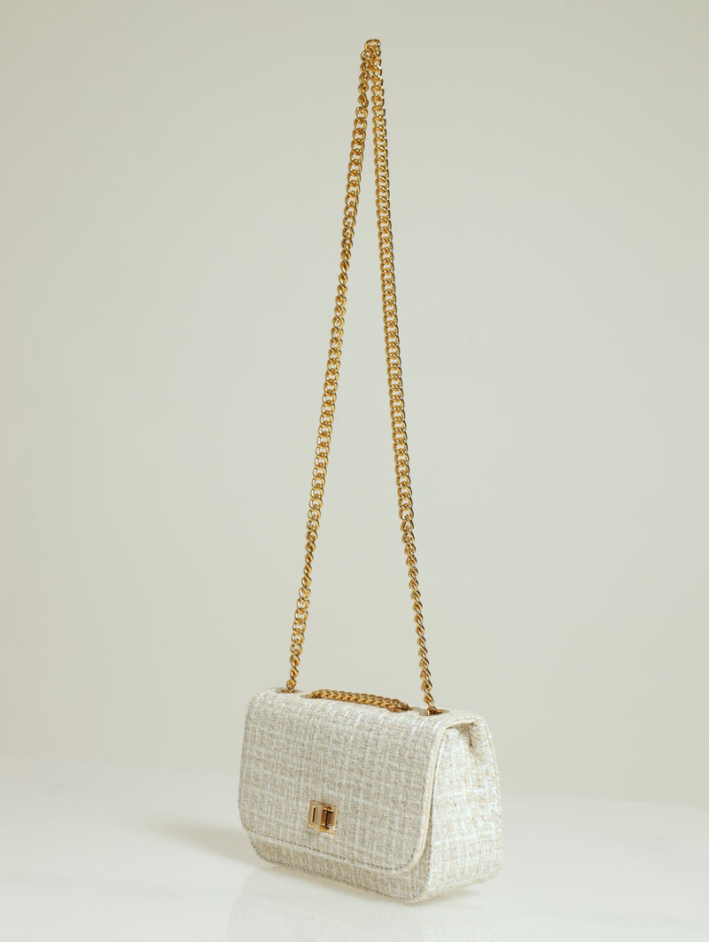Tweed Silver Satchel - Cream
