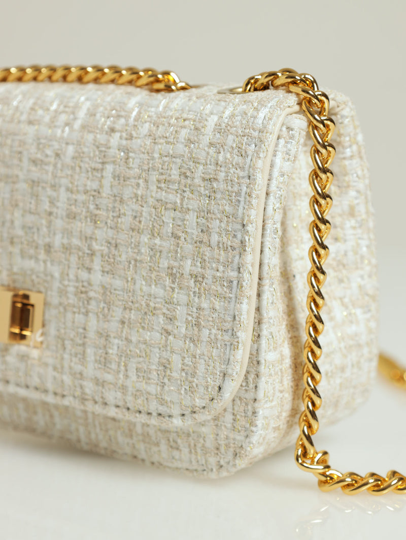 Tweed Silver Satchel - Cream