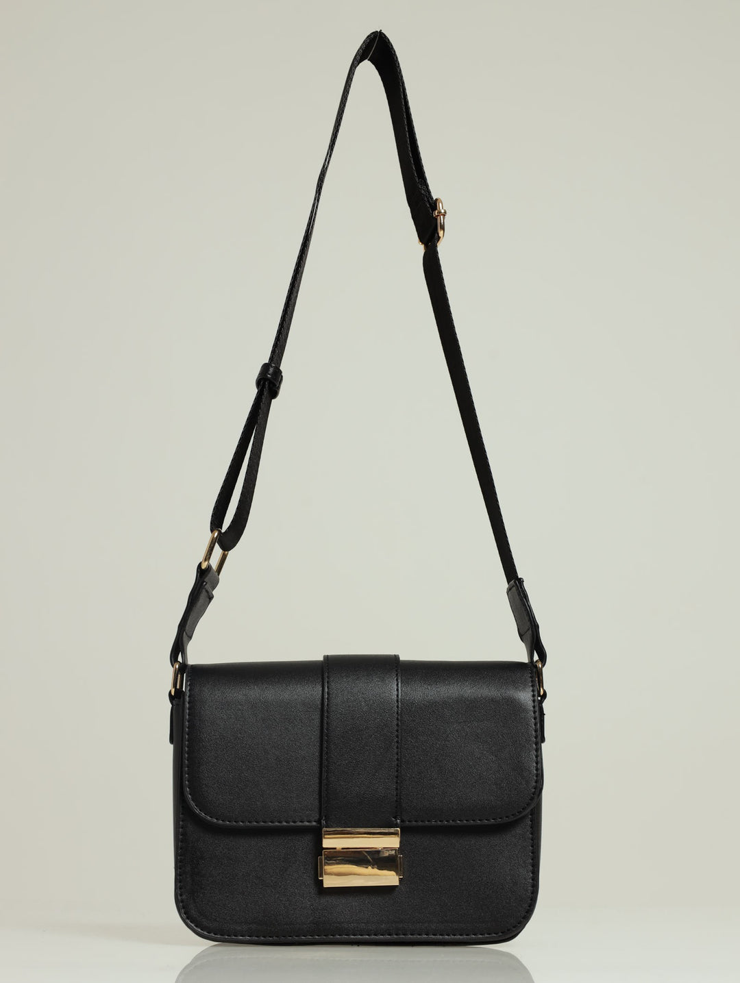 Gold Clasp Webbing Strap X-Body Bag - Black