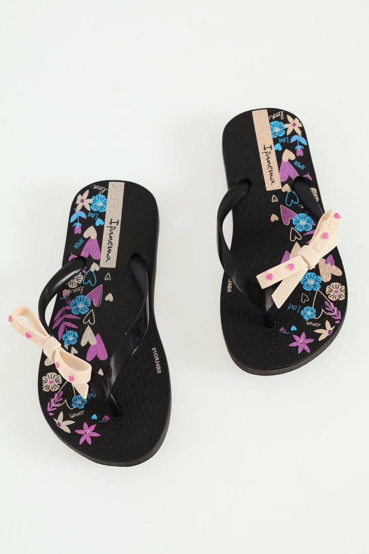 Girls Printed Flip Flop - Black