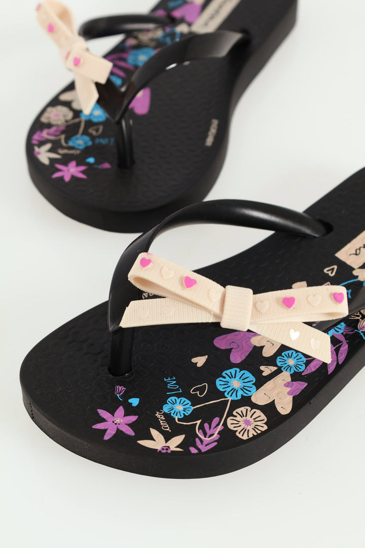 Girls Printed Flip Flop - Black