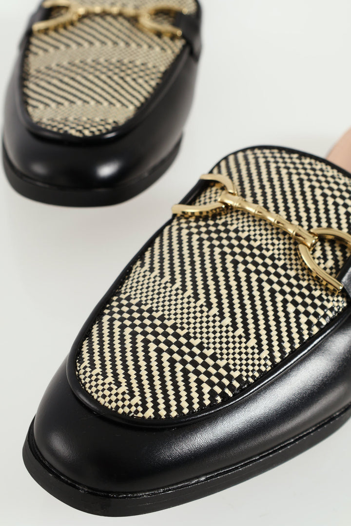 Baylee 1 Patent & Raffia Slip On Mule - Black