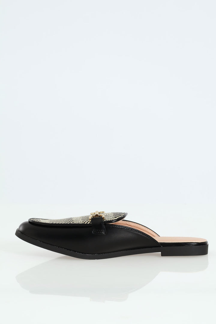 Baylee 1 Patent & Raffia Slip On Mule - Black