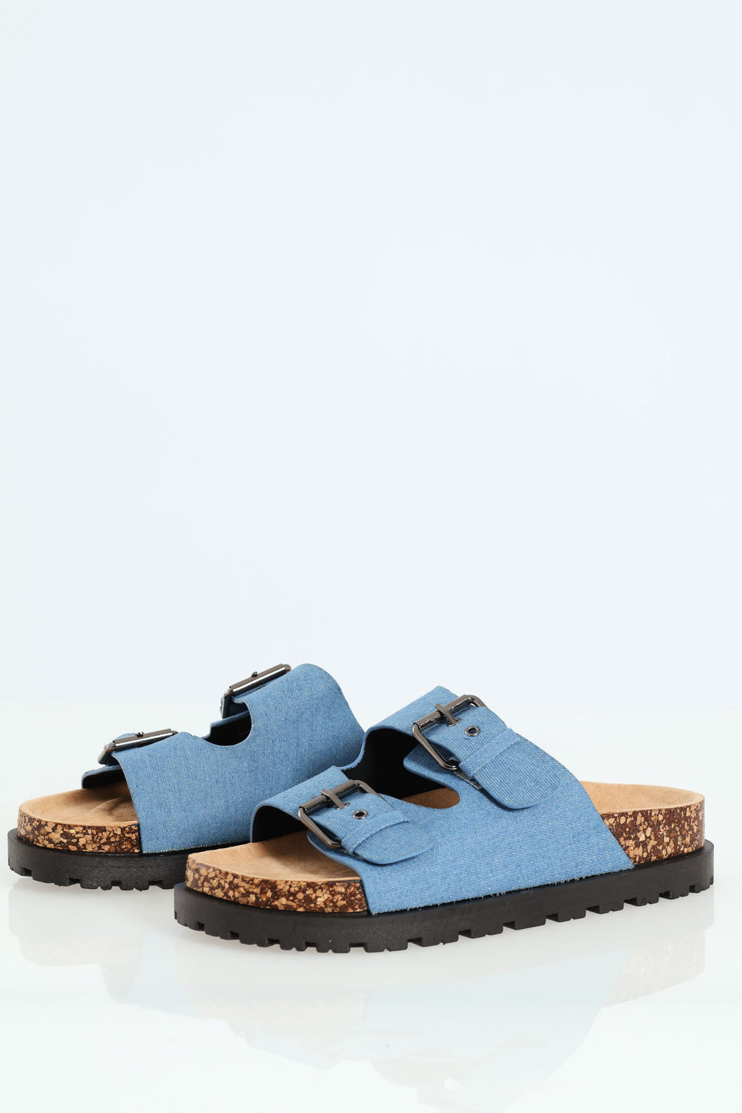 Double Buckle Slide On Flatform Rubber - Denim