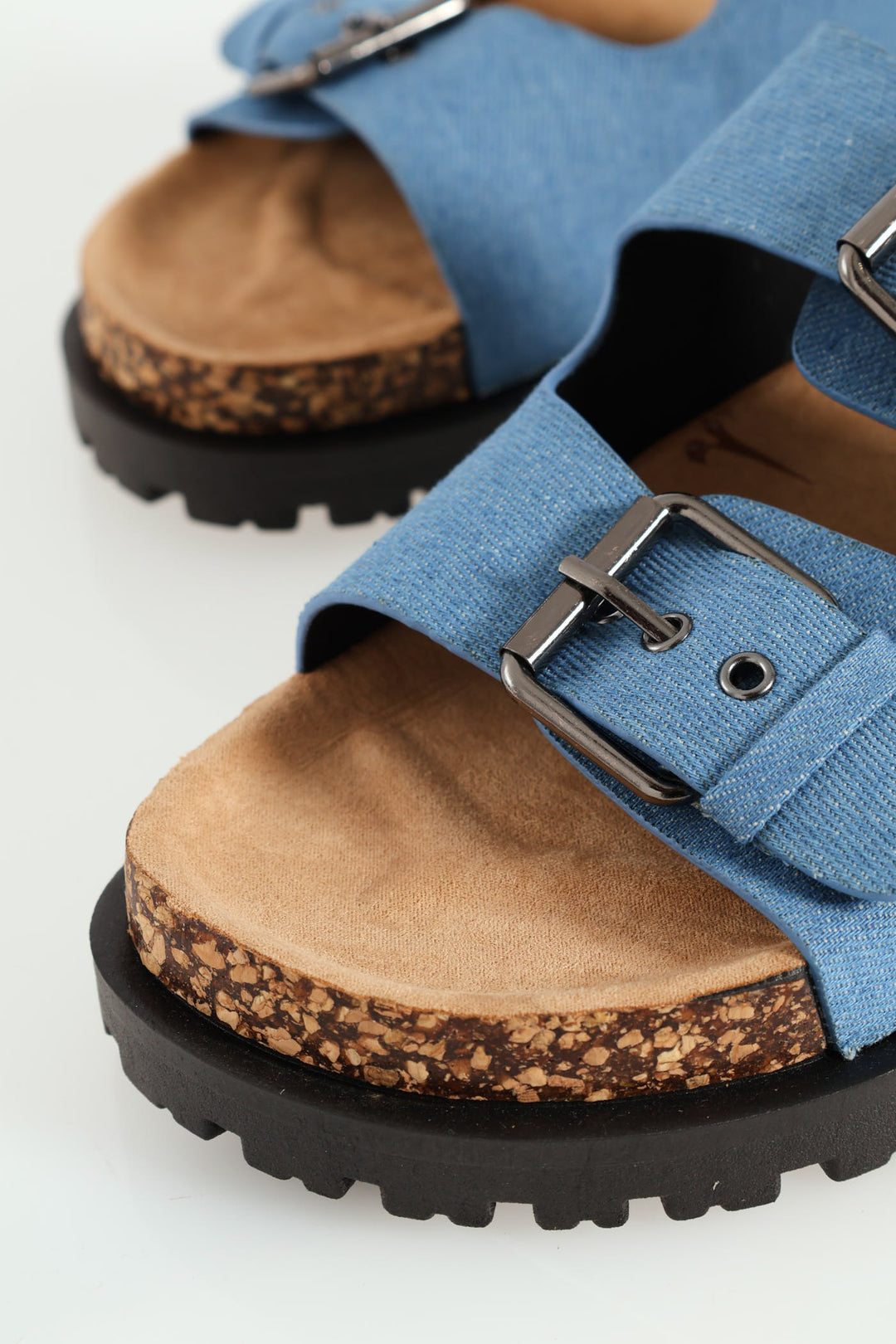 Double Buckle Slide On Flatform Rubber - Denim