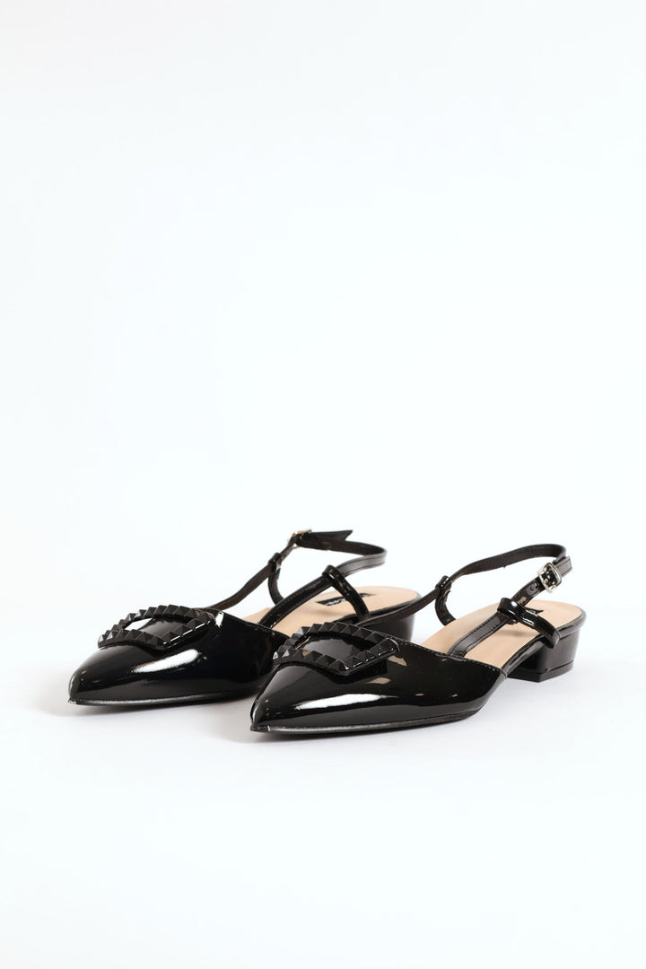 Patent Slingback Self Color Trim Mule - Black