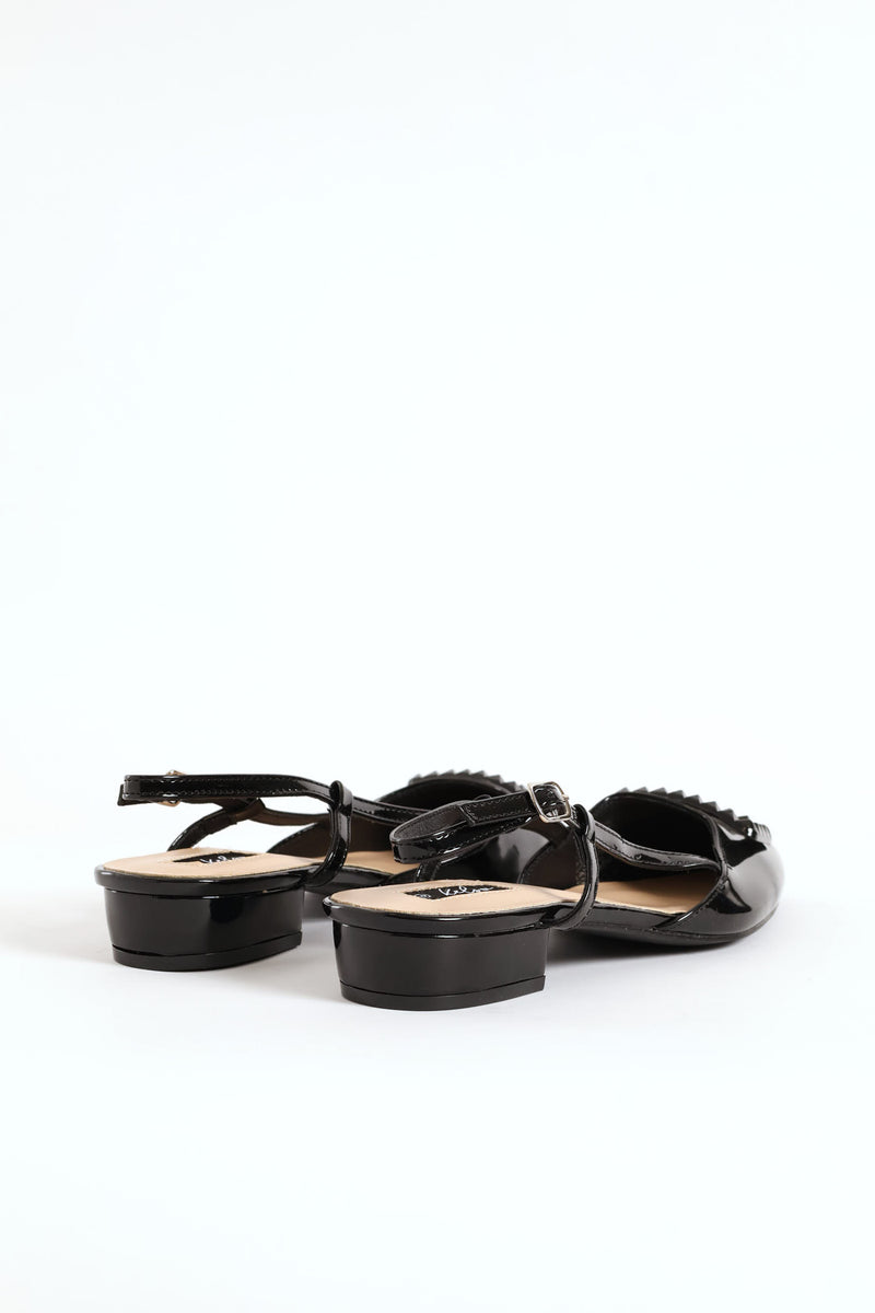 Patent Slingback Self Color Trim Mule - Black