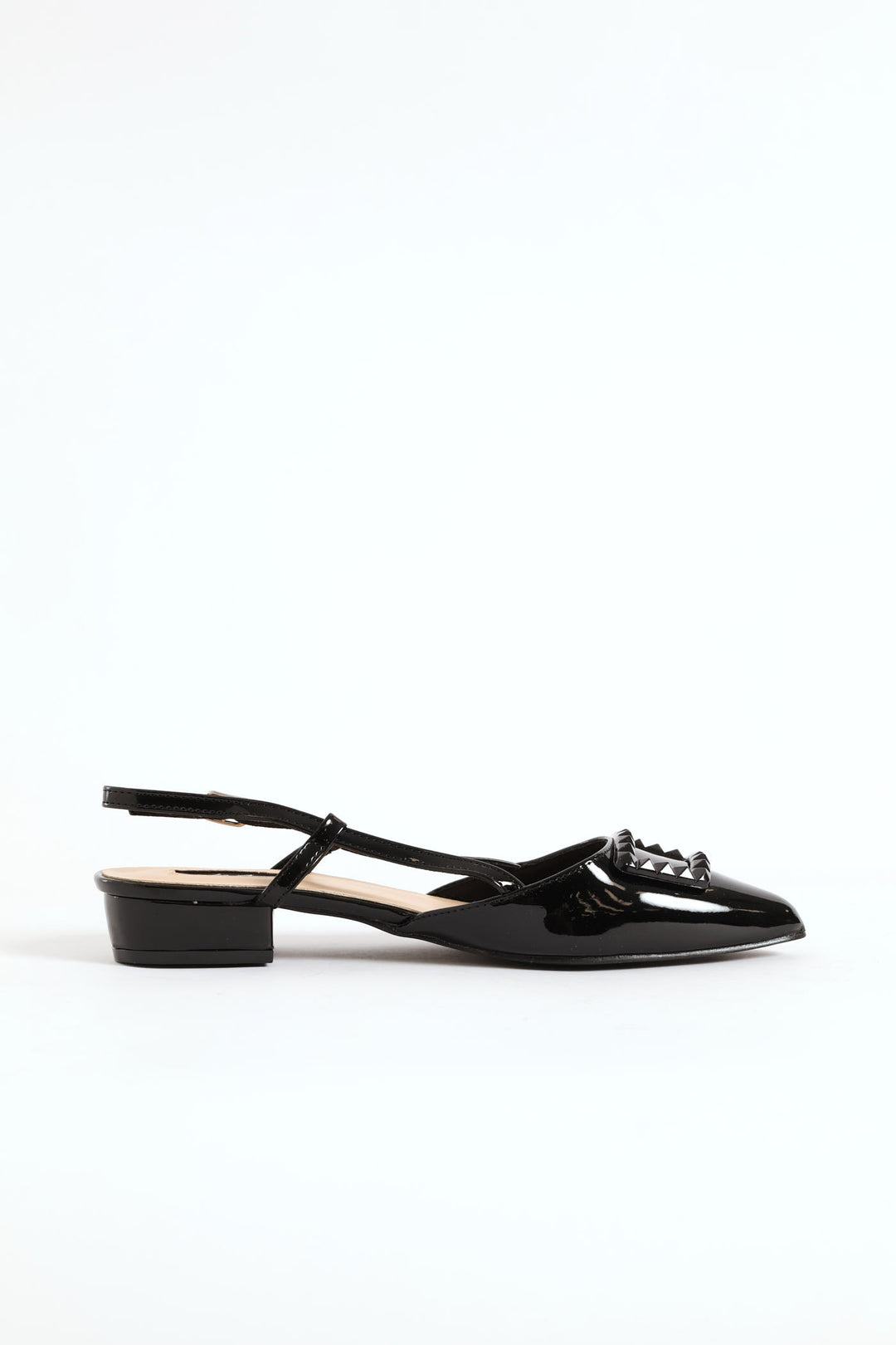 Patent Slingback Self Color Trim Mule - Black