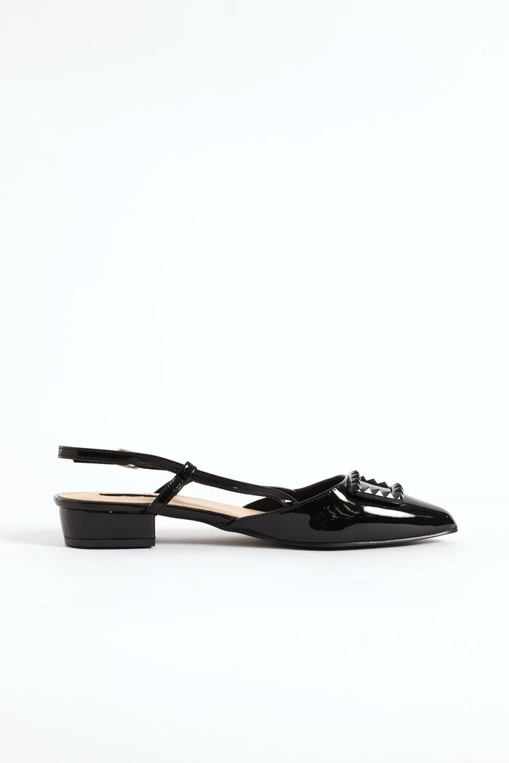 Patent Slingback Self Color Trim Mule - Black