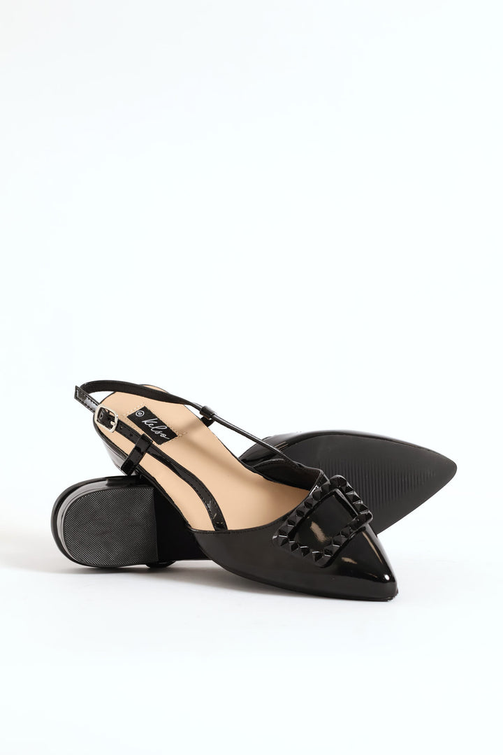 Patent Slingback Self Color Trim Mule - Black